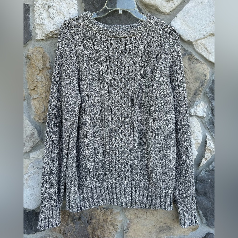 L.L. Bean Signature Mens Fisherman Sweater Sz L Gray Heavy Knit Heritage Outdoor